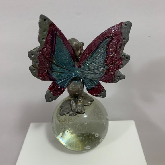 Pewter Fairy On Glass Ball Paperweight Decor - Picture 4 of 7